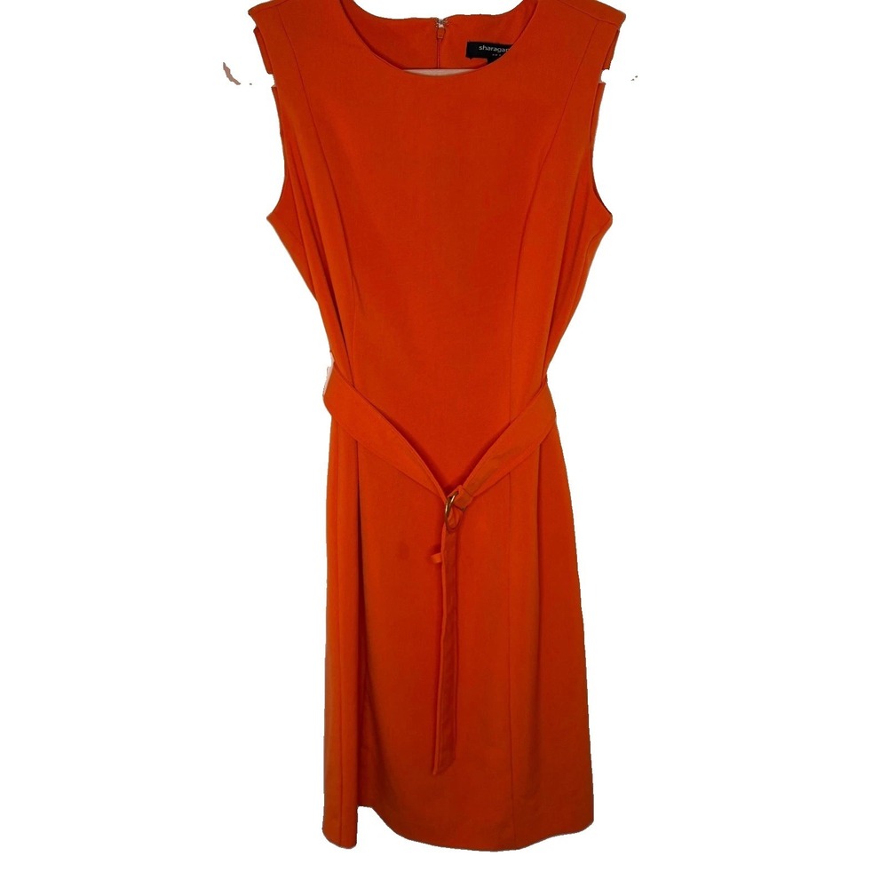 Sharagano Orange Sleeveless Belted Sheath Dress Size 10 Retro 70's Style Dress
